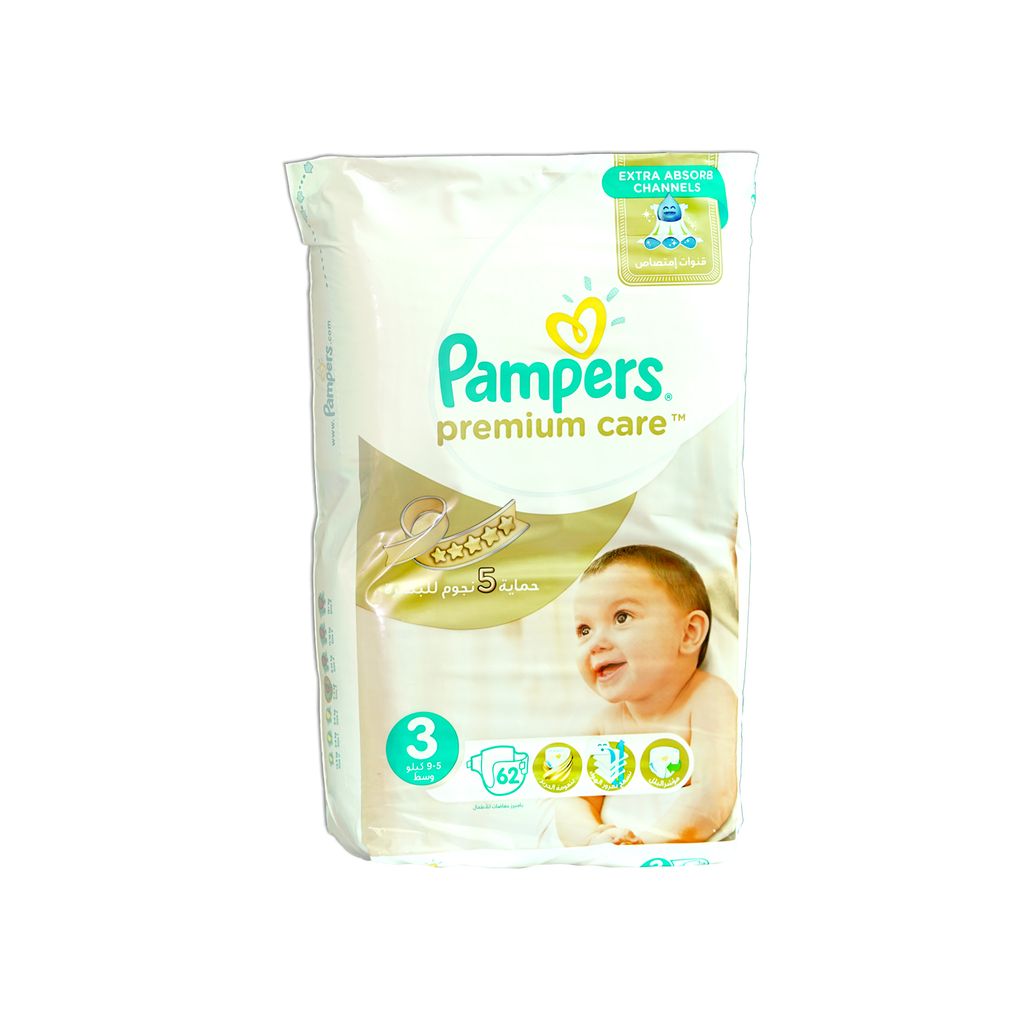 Pampers Premium Care Diapers, Size 3 (6-10Kg) 62Pc