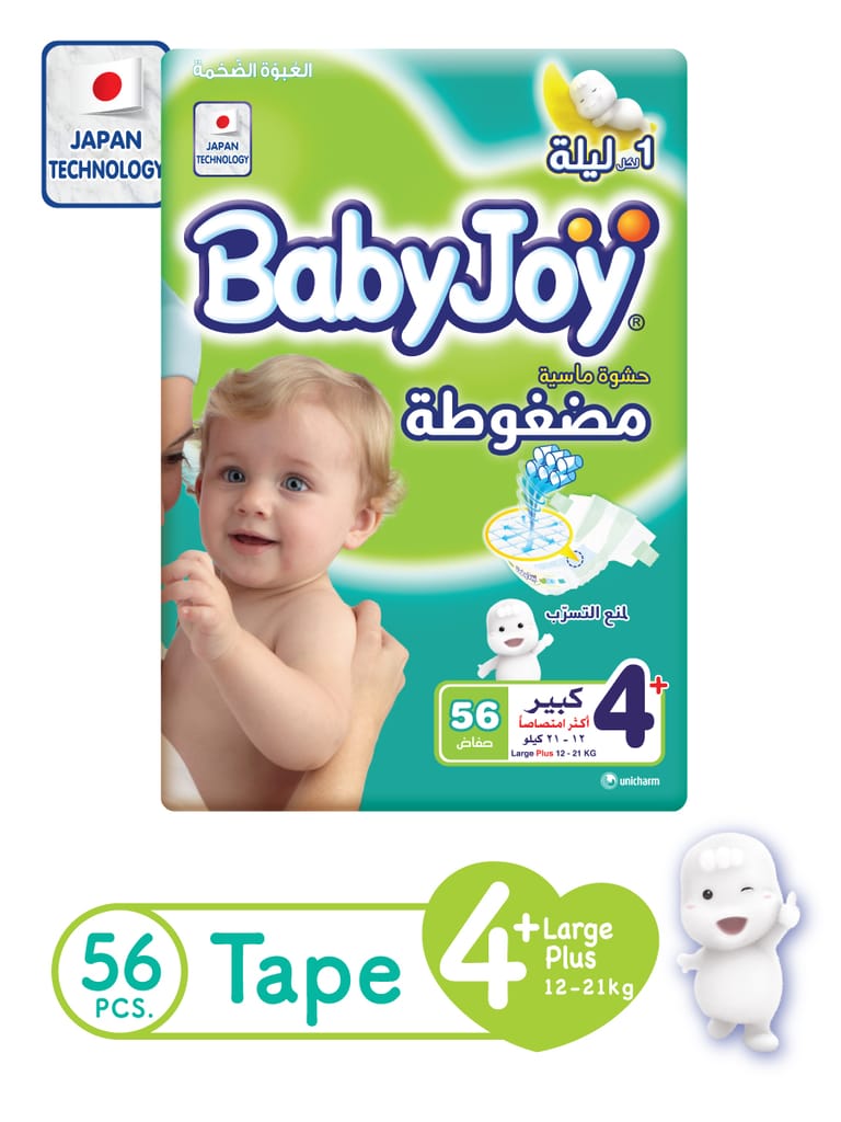 Babyjoy Compressed Diapers, Size 4+ 56Pc