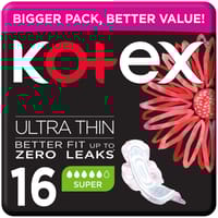 Kotex Ultra Thin Pads, Overnight Protection Sanitary Pads with Wings, 14 Sanitary Pads