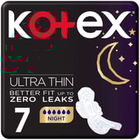 Kotex Ultra Thin Pads, Overnight Protection Sanitary Pads with Wings, 7 Sanitary Pads