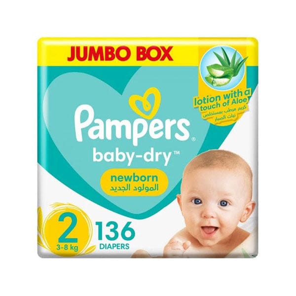 Pampers Baby-Dry Diapers, Size 2 (Newborn, 3-8Kg) 136Pc