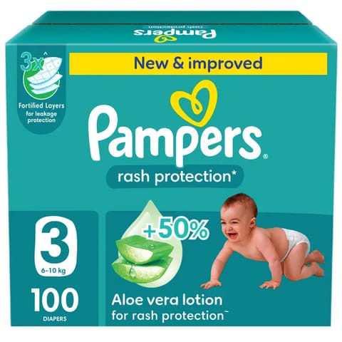 Pampers Rash Protection Taped Diapers, Size 3 (6-10Kg) 100Pc