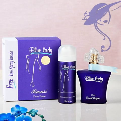 Rasasi Blue Lady For Women Eau De Parfum 40ml ‚ Free Deo Spray Inside 50ml