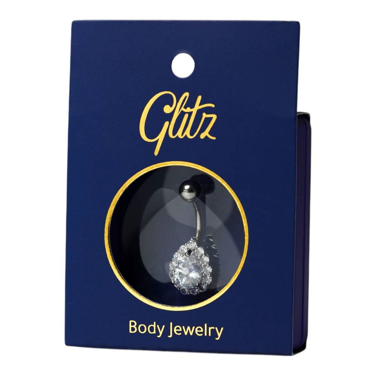 جليتز حلق بطن - فضي بالكريستال شكل قطرة